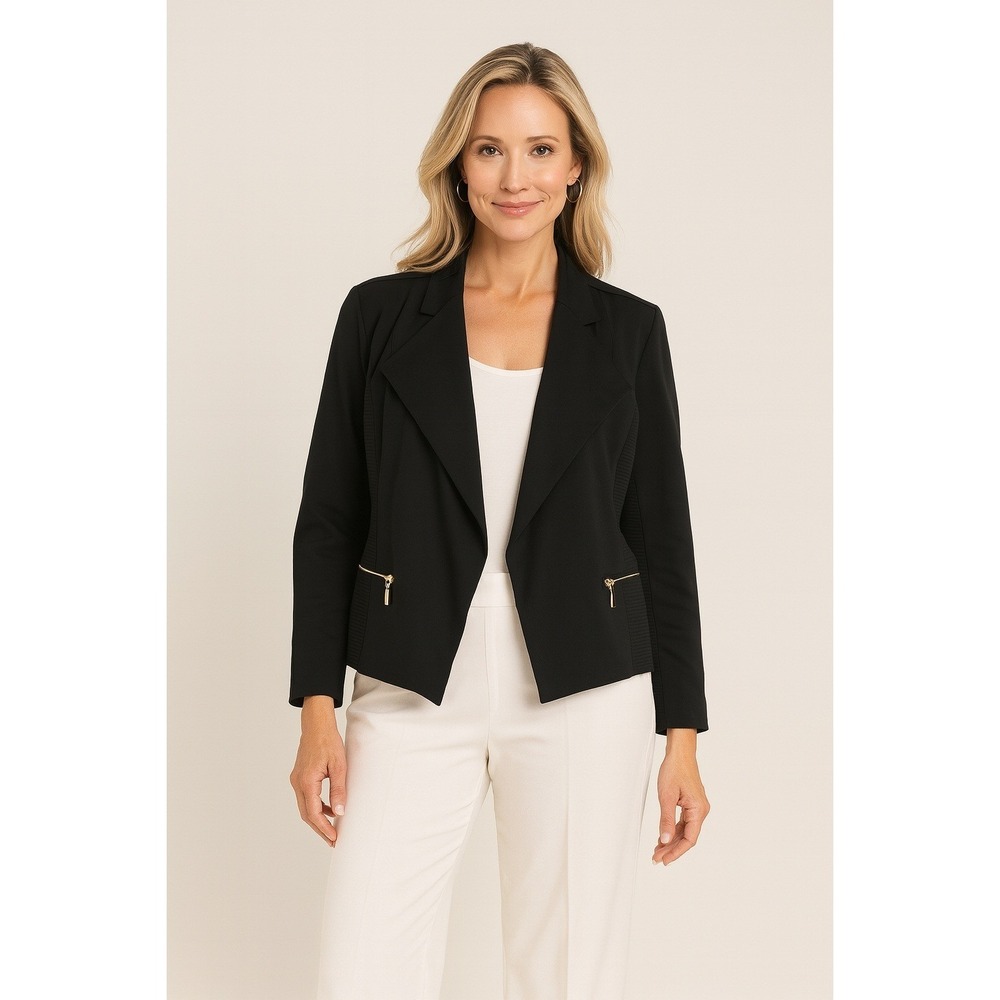 Chicos Quiet Luxury Minimalist‎ Jacket size 1 Medium black gold zip pockets